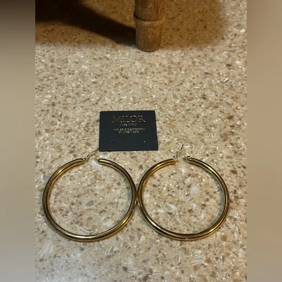 MILOR Italy 14K Yellow Gold Resin Filled Large 2 1/2 Inch Hoop Earrings NWT - Picture 3 of 5